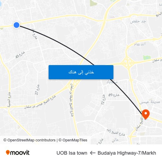 Budaiya Highway-7/Markh to UOB Isa town map