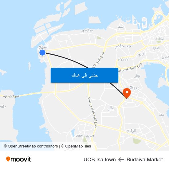 Budaiya Market to UOB Isa town map