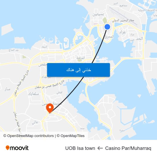 Casino Par/Muharraq to UOB Isa town map