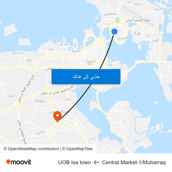 Central Market-1/Muharraq to UOB Isa town map
