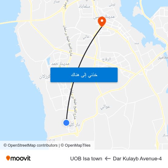 Dar Kulayb Avenue-4 to UOB Isa town map