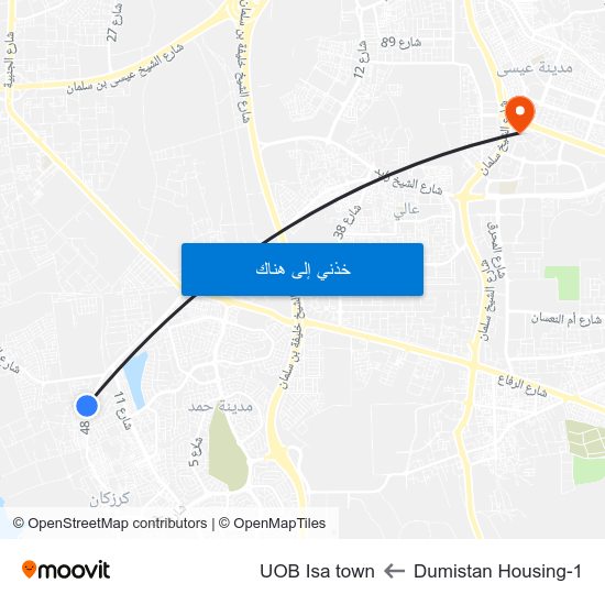 Dumistan Housing-1 to UOB Isa town map