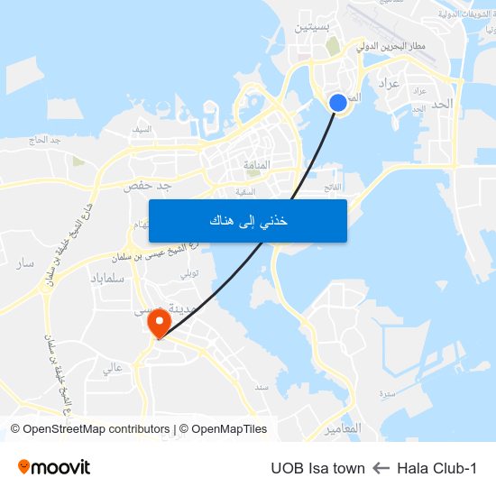 Hala Club-1 to UOB Isa town map