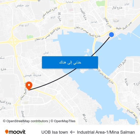 Industrial Area-1/Mina Salman to UOB Isa town map