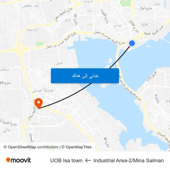 Industrial Area-2/Mina Salman to UOB Isa town map