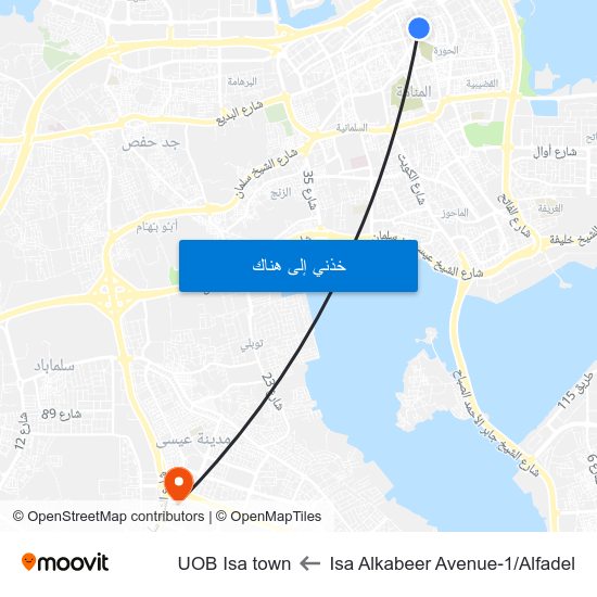 Isa Alkabeer Avenue-1/Alfadel to UOB Isa town map