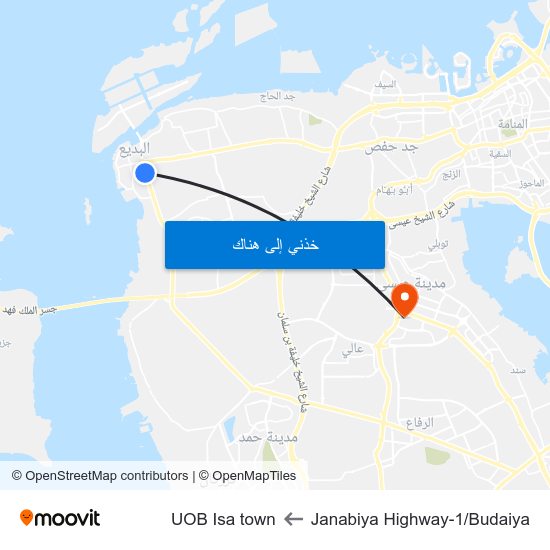 Janabiya Highway-1/Budaiya to UOB Isa town map