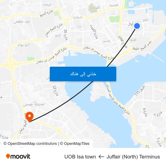 Juffair (North) Terminus to UOB Isa town map