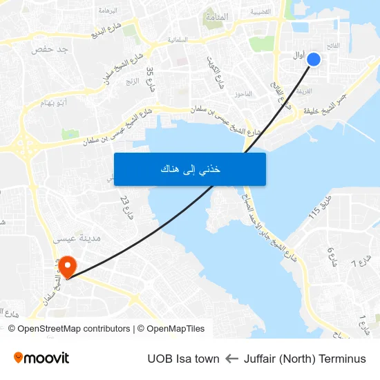 Juffair (North) Terminus to UOB Isa town map