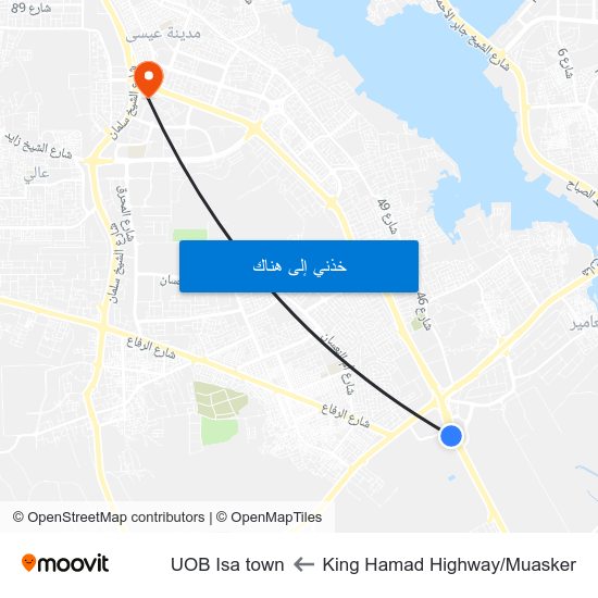 King Hamad Highway/Muasker to UOB Isa town map
