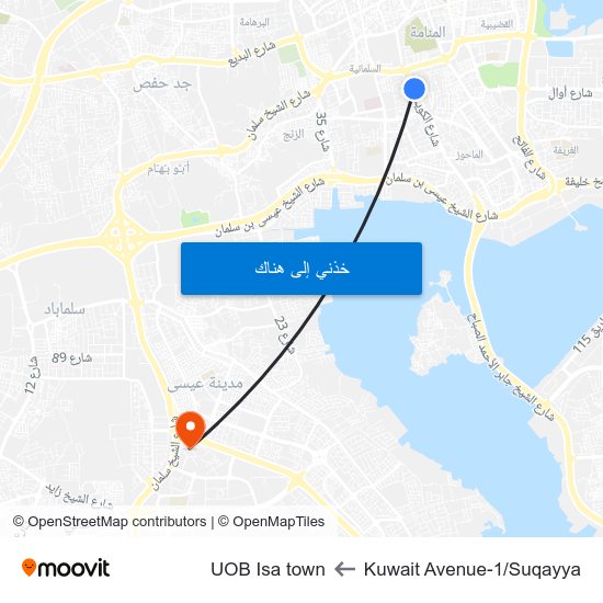 Kuwait Avenue-1/Suqayya to UOB Isa town map