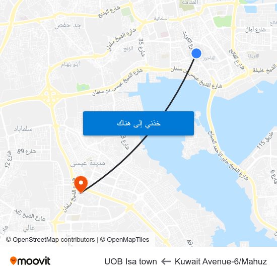 Kuwait Avenue-6/Mahuz to UOB Isa town map