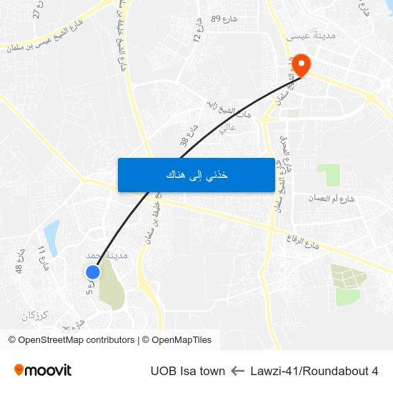 Lawzi-41/Roundabout 4 to UOB Isa town map