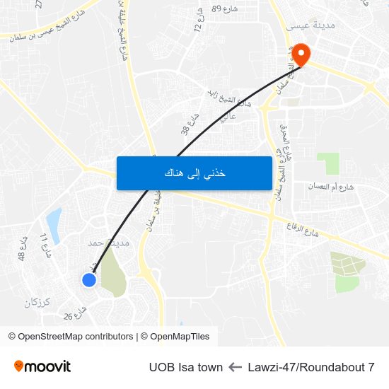 Lawzi-47/Roundabout 7 to UOB Isa town map