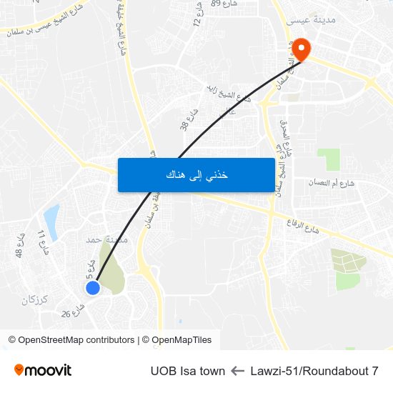 Lawzi-51/Roundabout 7 to UOB Isa town map