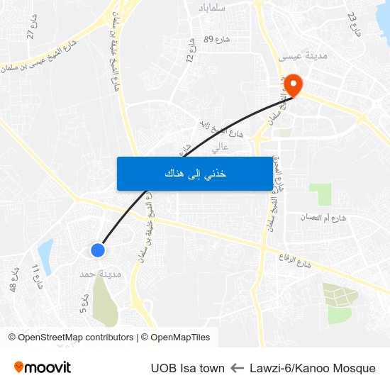 Lawzi-6/Kanoo Mosque to UOB Isa town map