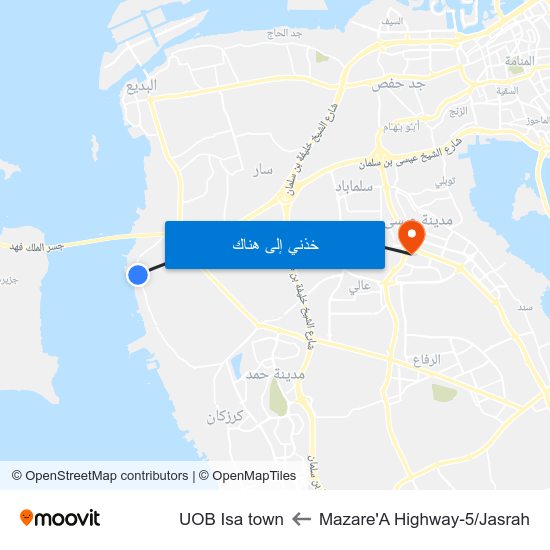 Mazare'A Highway-5/Jasrah to UOB Isa town map