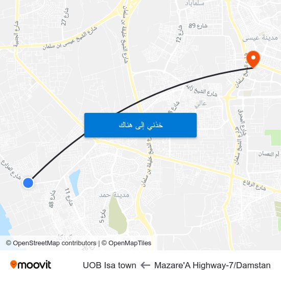 Mazare'A Highway-7/Damstan to UOB Isa town map