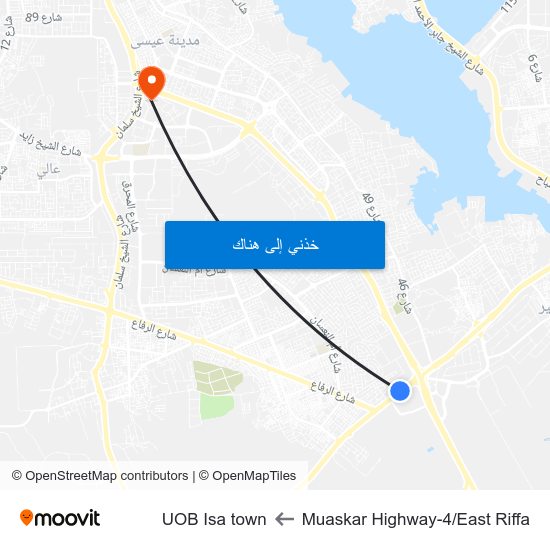 Muaskar Highway-4/East Riffa to UOB Isa town map