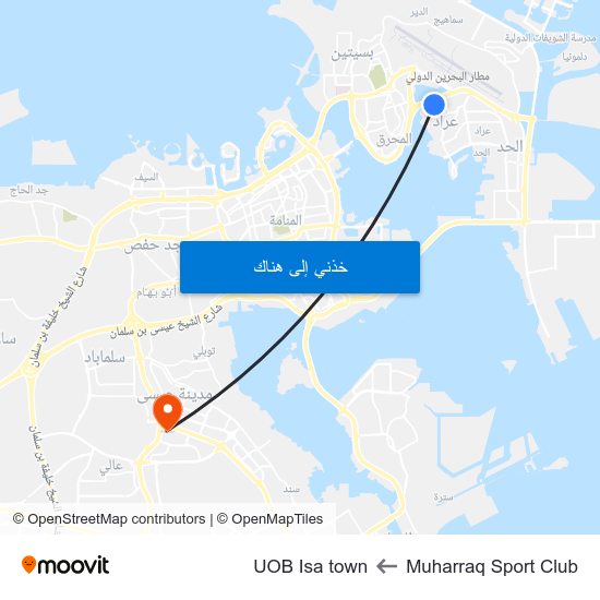 Muharraq Sport Club to UOB Isa town map