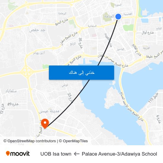 Palace Avenue-3/Adawiya School to UOB Isa town map