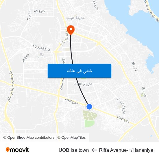 Riffa Avenue-1/Hananiya to UOB Isa town map