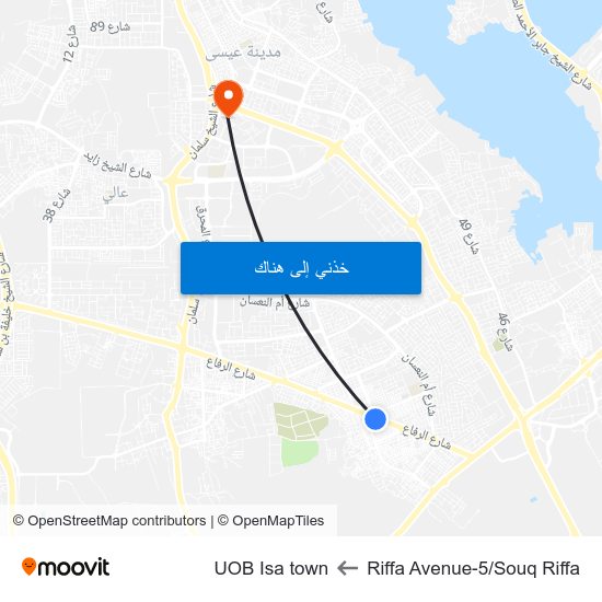 Riffa Avenue-5/Souq Riffa to UOB Isa town map