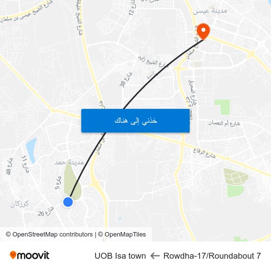 Rowdha-17/Roundabout 7 to UOB Isa town map