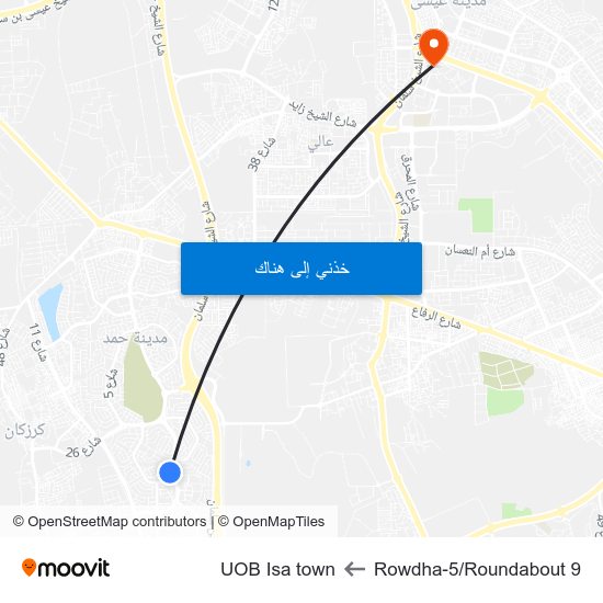 Rowdha-5/Roundabout 9 to UOB Isa town map