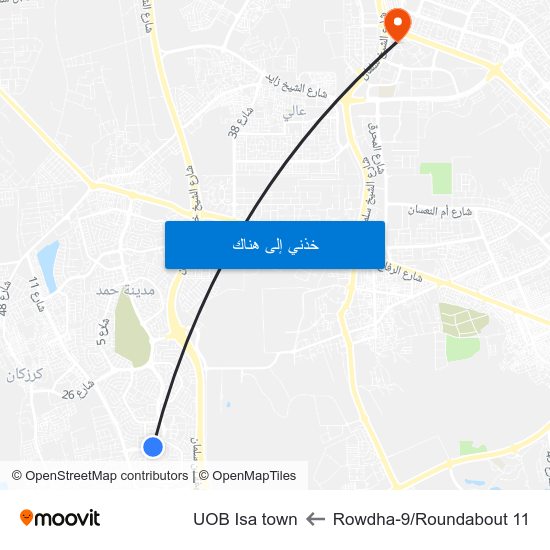 Rowdha-9/Roundabout 11 to UOB Isa town map