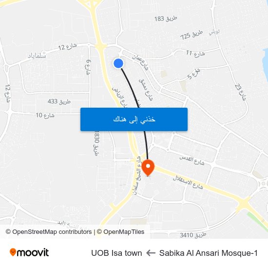 Sabika Al Ansari Mosque-1 to UOB Isa town map