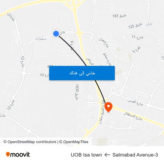 Salmabad Avenue-3 to UOB Isa town map