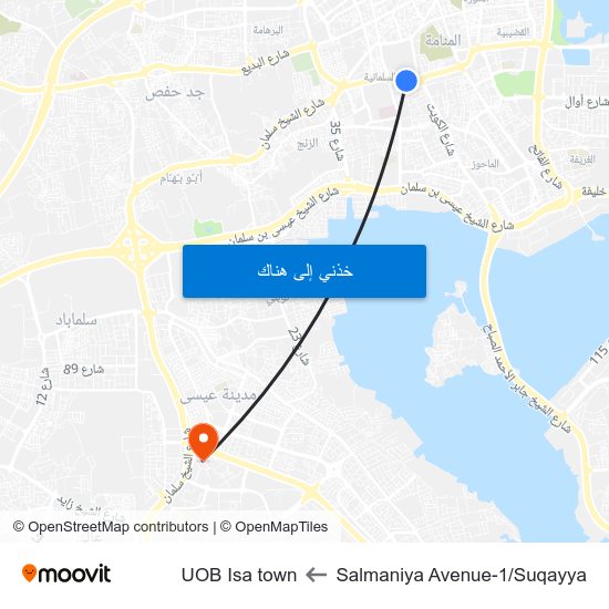 Salmaniya Avenue-1/Suqayya to UOB Isa town map