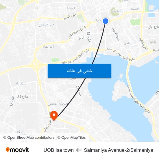 Salmaniya Avenue-2/Salmaniya to UOB Isa town map