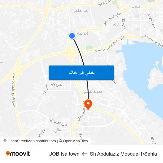 Sh Abdulaziz Mosque-1/Sehla to UOB Isa town map