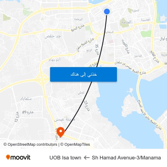 Sh Hamad Avenue-3/Manama to UOB Isa town map