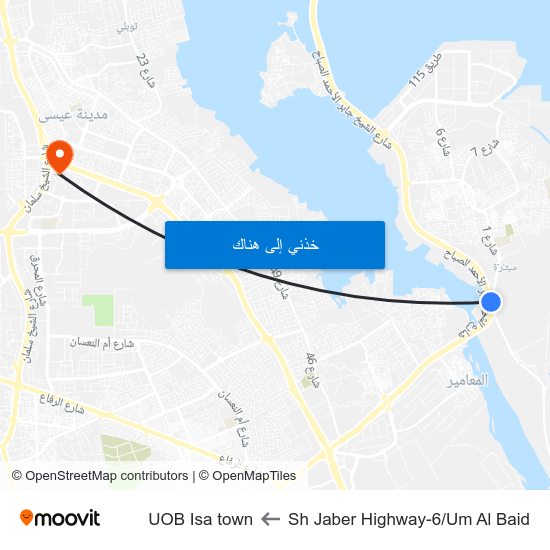 Sh Jaber Highway-6/Um Al Baid to UOB Isa town map