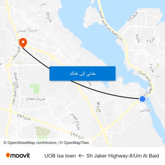 Sh Jaber Highway-8/Um Al Baid to UOB Isa town map