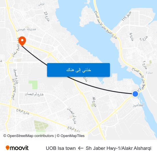 Sh Jaber Hwy-1/Alakr Alsharqi to UOB Isa town map