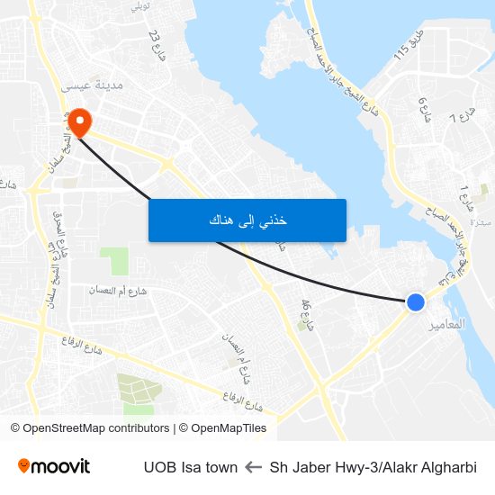 Sh Jaber Hwy-3/Alakr Algharbi to UOB Isa town map