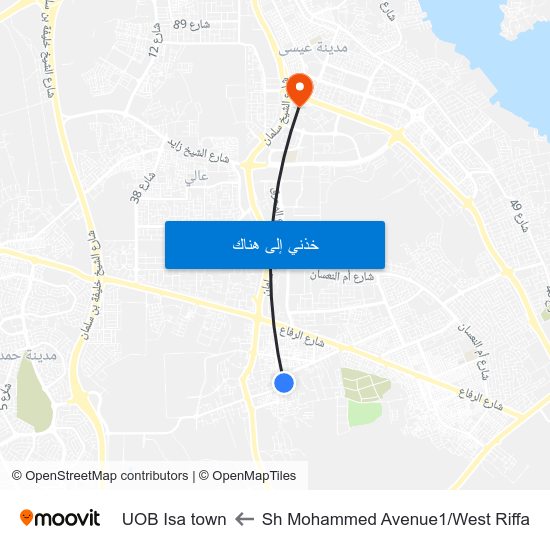 Sh Mohammed Avenue1/West Riffa to UOB Isa town map