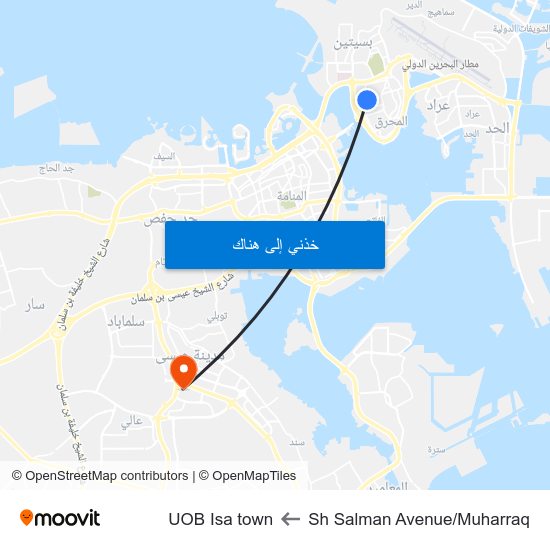 Sh Salman Avenue/Muharraq to UOB Isa town map