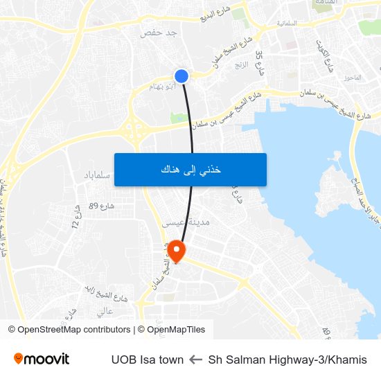 Sh Salman Highway-3/Khamis to UOB Isa town map