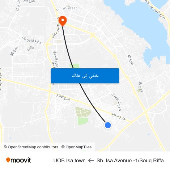 Sh. Isa Avenue -1/Souq Riffa to UOB Isa town map