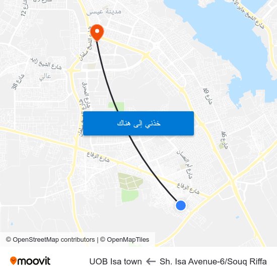 Sh. Isa Avenue-6/Souq Riffa to UOB Isa town map