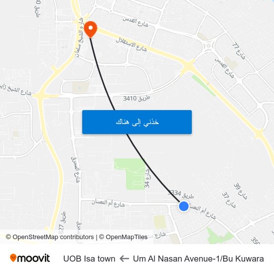 Um Al Nasan Avenue-1/Bu Kuwara to UOB Isa town map