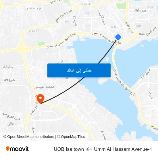 Umm Al Hassam Avenue-1 to UOB Isa town map