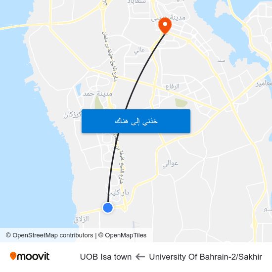 University Of Bahrain-2/Sakhir to UOB Isa town map
