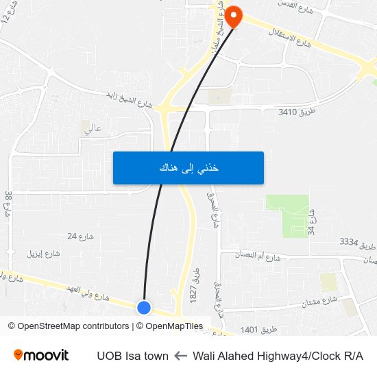 Wali Alahed Highway4/Clock R/A to UOB Isa town map