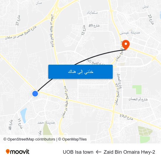 Zaid Bin Omaira Hwy-2 to UOB Isa town map